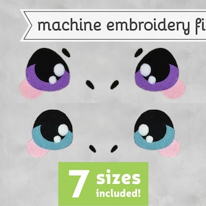 Cat Eyes Machine Embroidery File Design for Plush 7 Sizes 