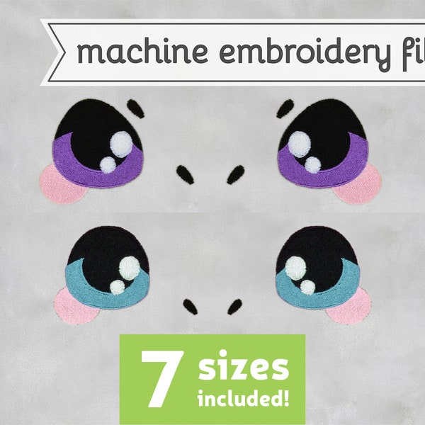 Fichier de broderie Machine yeux de dinosaure pour peluche 7 tailles