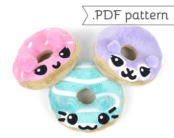 Donut Animal Food Plush .pdf Sewing Pattern Panda Fox Bunny Alpaca Kitty