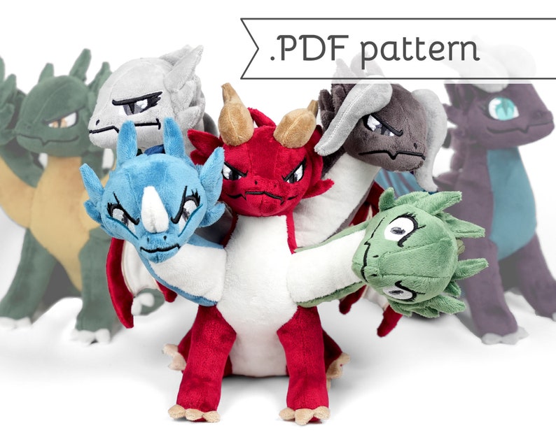 Patron de couture peluche hydre et dragon .pdf tutoriel monstre créature mythique image 1