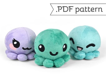 Octopus with Animal Variation Plush Sewing Pattern .pdf Tutorial Kitty Bunny Fox Panda Alpaca