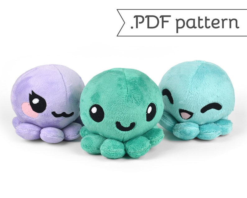 Octopus with Animal Variation Plush Sewing Pattern .pdf Tutorial Kitty Bunny Fox Panda Alpaca image 1