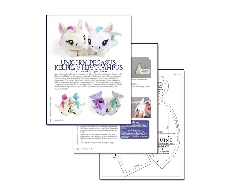 Unicorn Pegasus Merpony Kelpie Hippocampus Pony Horse Plush Sewing Pattern .pdf Tutorial image 5