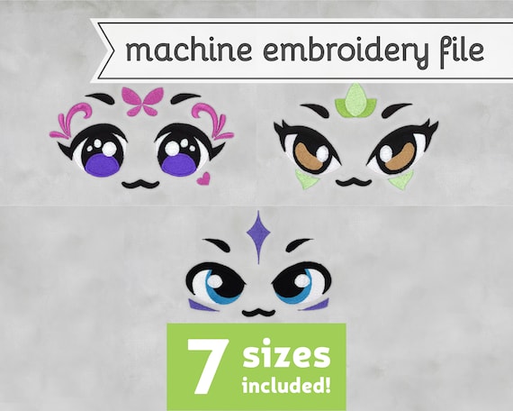 Fairy Eyes Machine Embroidery File Design for Plush 7 Sizes Pixie Sprite