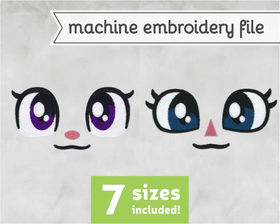 Cat Eyes Machine Embroidery File Design for Plush 7 Sizes 