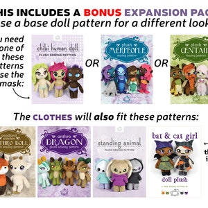 Puede incluir: Una colecci&oacute;n de patrones de costura de peluche para mu&ntilde;ecas, que incluye una mu&ntilde;eca chibi humana, sirenas, un centauro, una mu&ntilde;eca anthro de brujas del bosque, un drag&oacute;n anthro, un animal de pie y un patr&oacute;n gratuito de murci&eacute;lago y ni&ntilde;a gato. Los patrones est&aacute;n ilustrados con im&aacute;genes coloridas de las mu&ntilde;ecas.