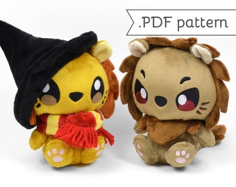 Lion Plush with Scarf & Witch Hat Sewing Pattern .pdf Tutorial Wizard