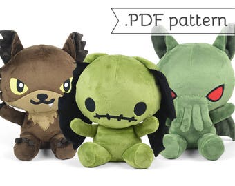 Chibi Horror Animal Plush Sewing Pattern .pdf Tutorial Rabbit Panda Bat Werewolf Cat