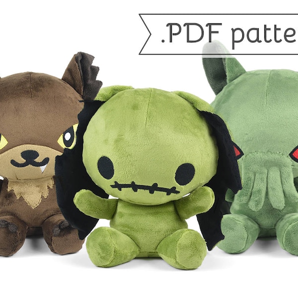 Chibi Horror Animal Plush Sewing Pattern .pdf Tutorial Rabbit Panda Bat Werewolf Cat