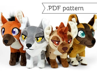 Hyena and Wild Dog Animal Plush Sewing Pattern .pdf Tutorial Wolf