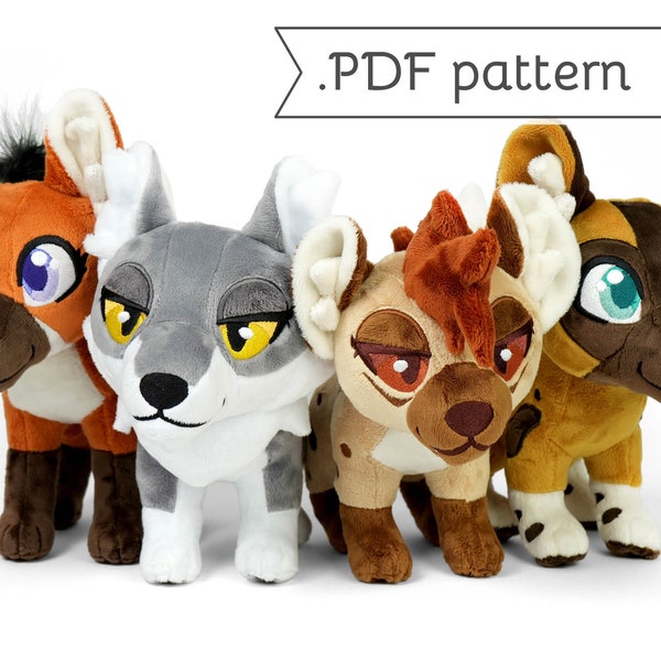 Hyena and Wild Dog Animal Plush Sewing Pattern .pdf Tutorial Wolf