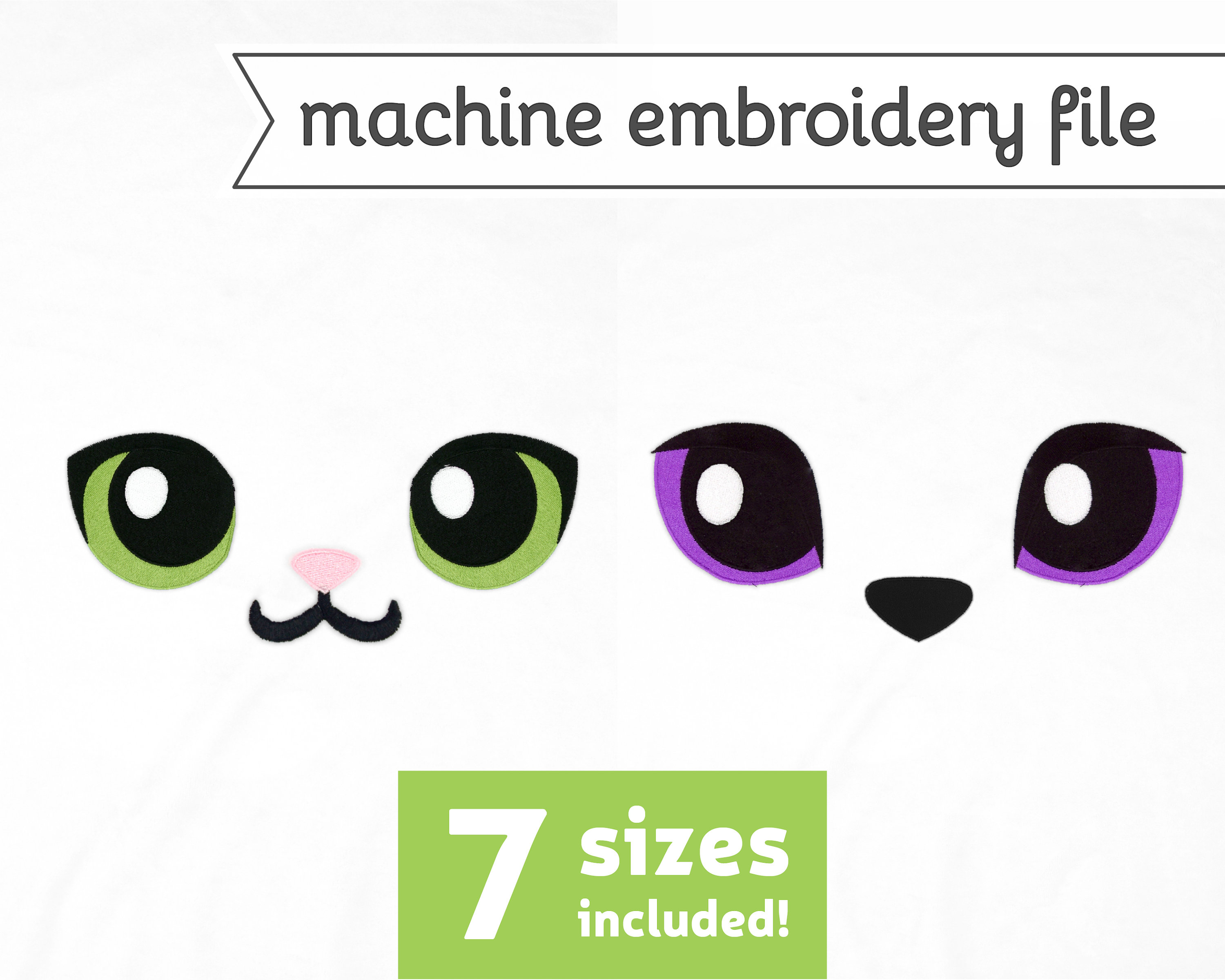 Cat Eyes Machine Embroidery File Design for Plush 7 Sizes 