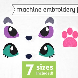 Fox and Cat Eyes Machine Embroidery File Nose Paw Design for Plush Backpack 7 Sizes