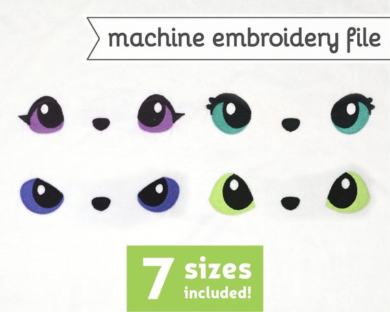 Cat Eyes Machine Embroidery File Design for Plush 7 Sizes 