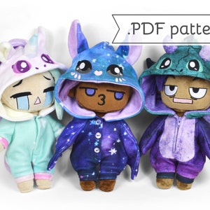 Doll Kigurumi Animal Costume Expansion Pack Sewing Pattern .pdf Tutorial Cat Bat Unicorn Dragon image 1