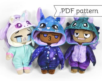 Doll Kigurumi Animal Costume Expansion Pack Sewing Pattern .pdf Tutorial Cat Bat Unicorn Dragon