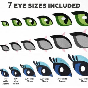 Puede incluir: Siete tama&ntilde;os diferentes de ojos de fieltro bordados en verde, gris y azul. Los ojos var&iacute;an en tama&ntilde;o de 0,9 pulgadas a 3,9 pulgadas de ancho. Cada tama&ntilde;o de ojo est&aacute; etiquetado con su ancho en pulgadas y mil&iacute;metros.