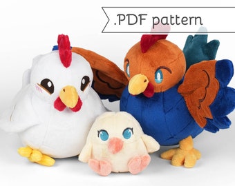 Chicken and Rooster Plush Animal Sewing Pattern .pdf Tutorial Hen Bird Chick