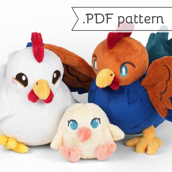 Chicken and Rooster Plush Animal Sewing Pattern .pdf Tutorial Hen Bird Chick