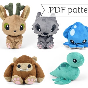 Cryptid Animal Sewing Plush .pdf Pattern Bundle Bigfoot Yeti Loch Ness Nessie Werewolf Jackalope Kraken