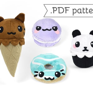 Dessert Plush Animals - Bundle of 4 .pdf Sewing Patterns Cupcake Ice Cream Cone Donut Cookie Sandwich Oreo