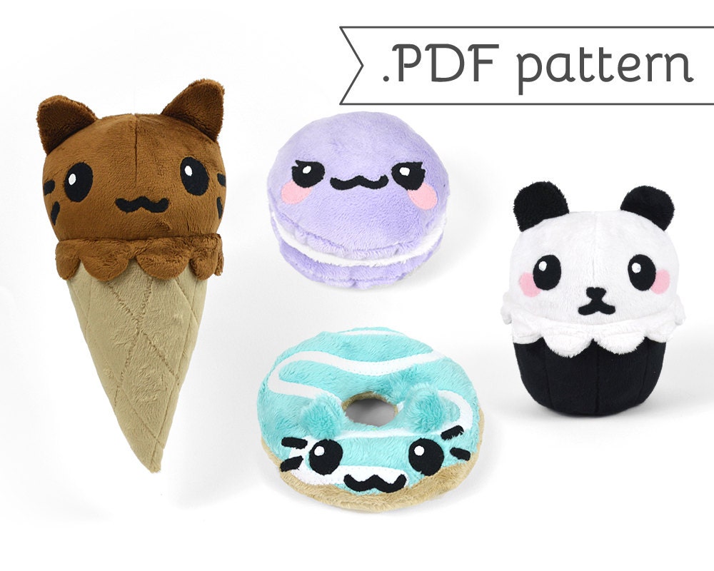 Dessert Plush Animals - Bundle of 4 .pdf Sewing Patterns Cupcake