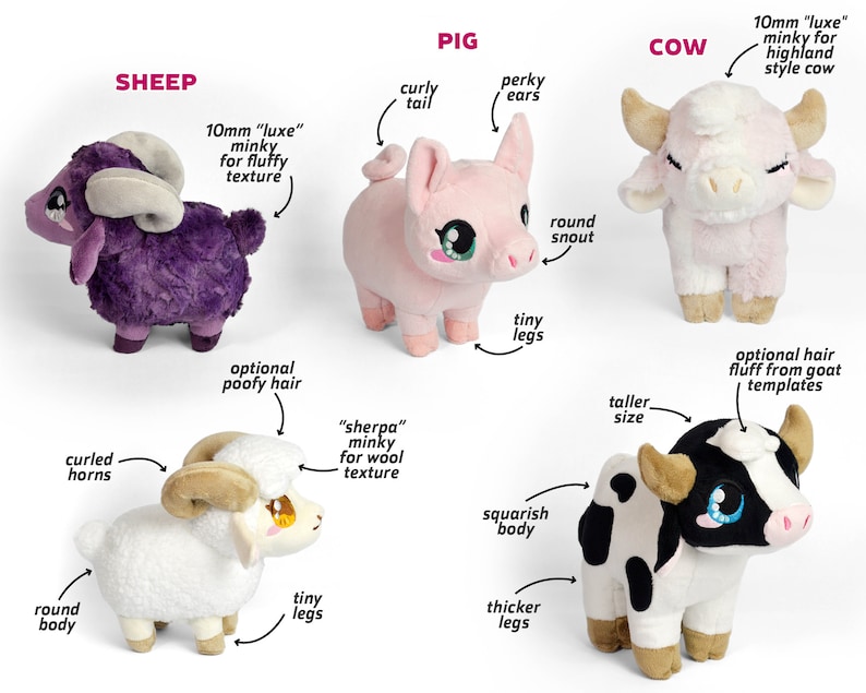 Patron de couture peluche animaux mammifères de la ferme .pdf Tutoriel Mouton Cochon Vache Chèvre Âne Poney image 6