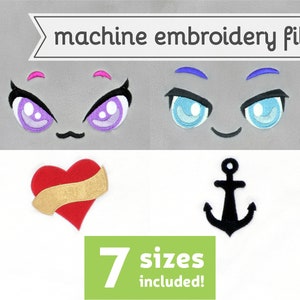 Mermaid Eyes Machine Embroidery File Design for Plush 7 Sizes