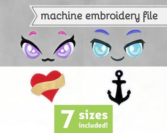 Mermaid Eyes Machine Embroidery File Design for Plush 7 Sizes