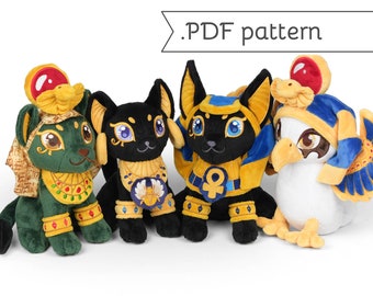 Ancient Egyptian Animal Gods Plush Sewing Pattern .pdf Tutorial Anubis Bastet Sekhmet Ra Horus Jackal Falcon