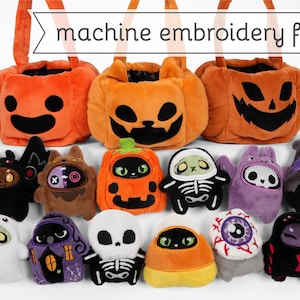 Halloween Mini Plush in-the-hoop Embroidery Files with Pumpkin Basket Tutorial