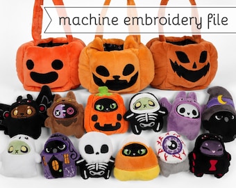 Halloween Mini Plush in-the-hoop Embroidery Files with Pumpkin Basket Tutorial