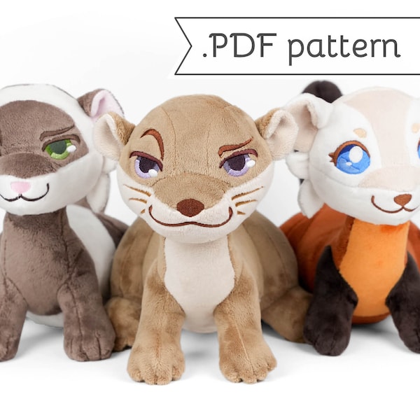 Otter & Weasel Plush Animal Sewing Pattern .pdf Tutorial Ferret Ermine Stoat Pine Marten