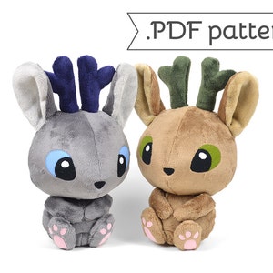 Jackalope Jackrabbit Antelope Bunny Rabbit Wolpertinger Plush Sewing Pattern .pdf Tutorial