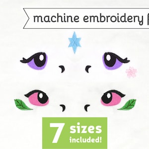 Peut inclure: Fichier de broderie machine pour un œil de licorne avec une étoile, une fleur et une feuille. Le fichier est disponible en 7 tailles.