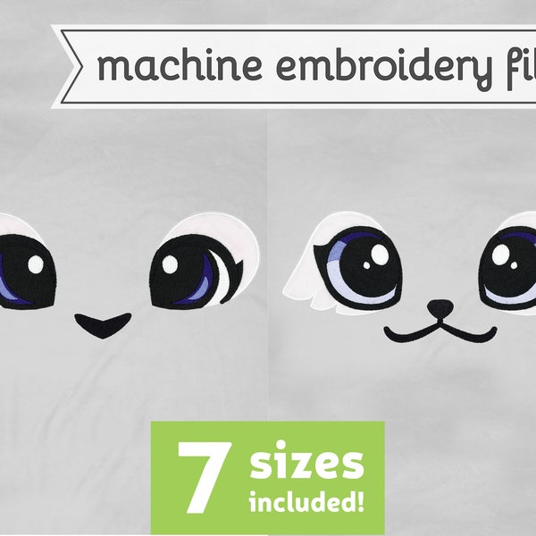Ojos de animales #3 Diseño de archivo de bordado de máquina para felpa 7 tamaños