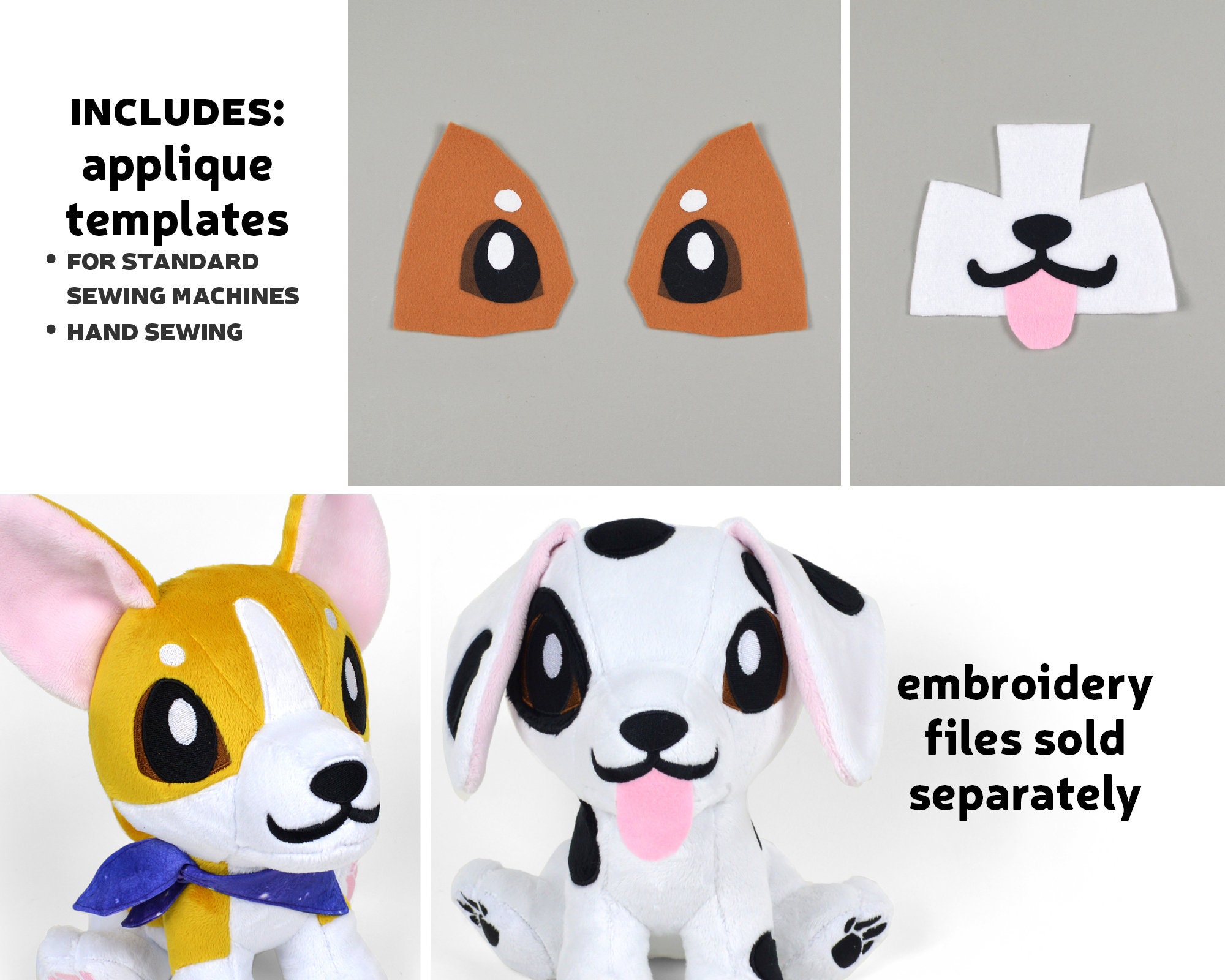 Patron de couture peluche PDF Kawaii Dog animal en peluche avec tutoriels  vidéo Teacup Puppy doudou 25 races carlin corgi facile rapide -  France