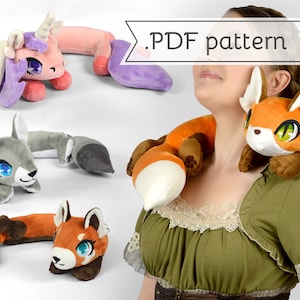 Woodland Animals Neck Plush Sewing Pattern .pdf Tutorial Posable Wearable Shoulder Accessory Fox Kitty Wolf Red Panda