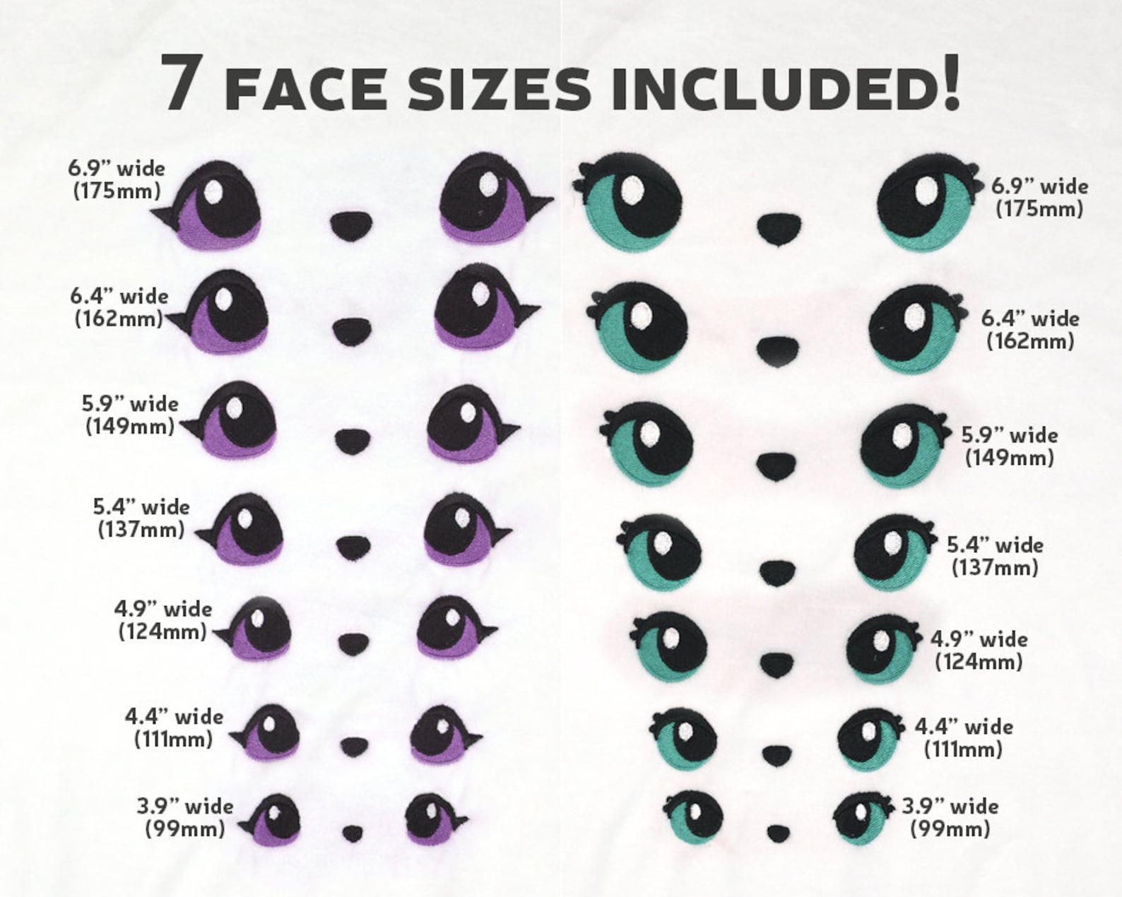 Woodland Animal Eyes Machine Embroidery File Cat Deer Fox Wolf Nose