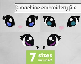 Fantasy Animal Eyes Machine Embroidery File Design for Plush 7 Sizes