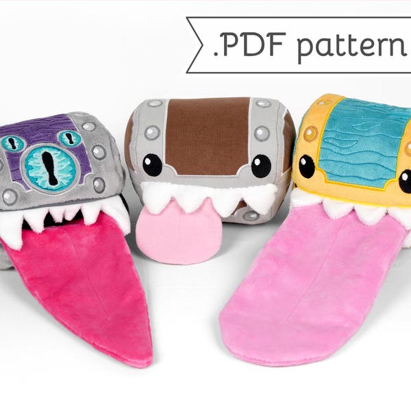 Mimic Plush and Pouch Sewing Pattern .pdf Tutorial Monster Chest Treasure Zipper