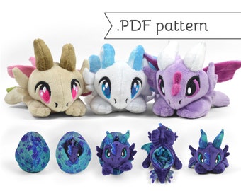 Reversible Dragon Plush Sewing Pattern .pdf Tutorial Chibi Egg Flip