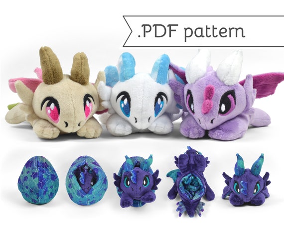 Reversible Dragon Plush Sewing Pattern .pdf Tutorial Chibi Egg