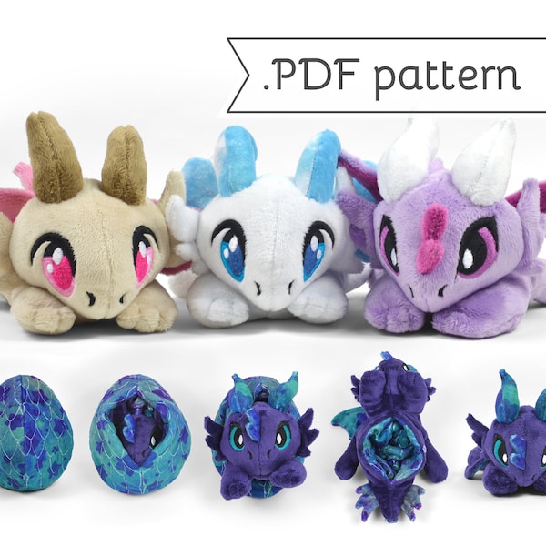 Reversible Dragon Plush Sewing Pattern .pdf Tutorial Chibi Egg Flip