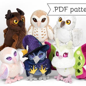 Owl Plush Pack Sewing Pattern .pdf Tutorial Barn Great Horned Snowy