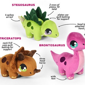 Dinosaur Plush Bundle Sewing Pattern .pdf Tutorial Brontosaurus Stegosaurus Triceratops T-Rex Raptor Ankylosaurus Parasaurolophus image 4