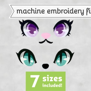 Cat Eyes Machine Embroidery File Design for Plush 7 Sizes 