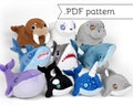 Sea Mammals and Sharks Plush Bundle Animal Sewing Pattern .pdf Tutorial Hammerhead Whale Orca Dolphin Narwhal Seal Walrus Manatee