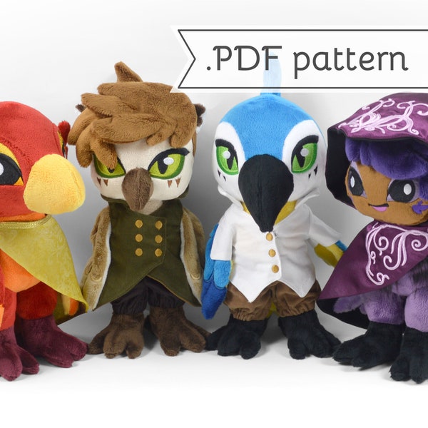 Anthro Bird & Harpy Doll Plush Sewing Pattern .pdf Tutorial with Clothing