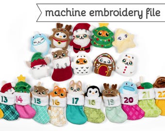 Christmas Advent Calendar in-the-hoop Embroidery Files with Tutorial